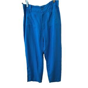 Nicole Miller Women’s 100% Linen Pants Blue Beach, Resort Cruise Coastal Grandma